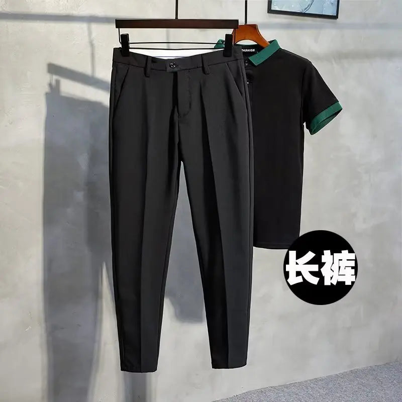 Men Slim Fit Ankle Length Trousers Casual Dress Pants