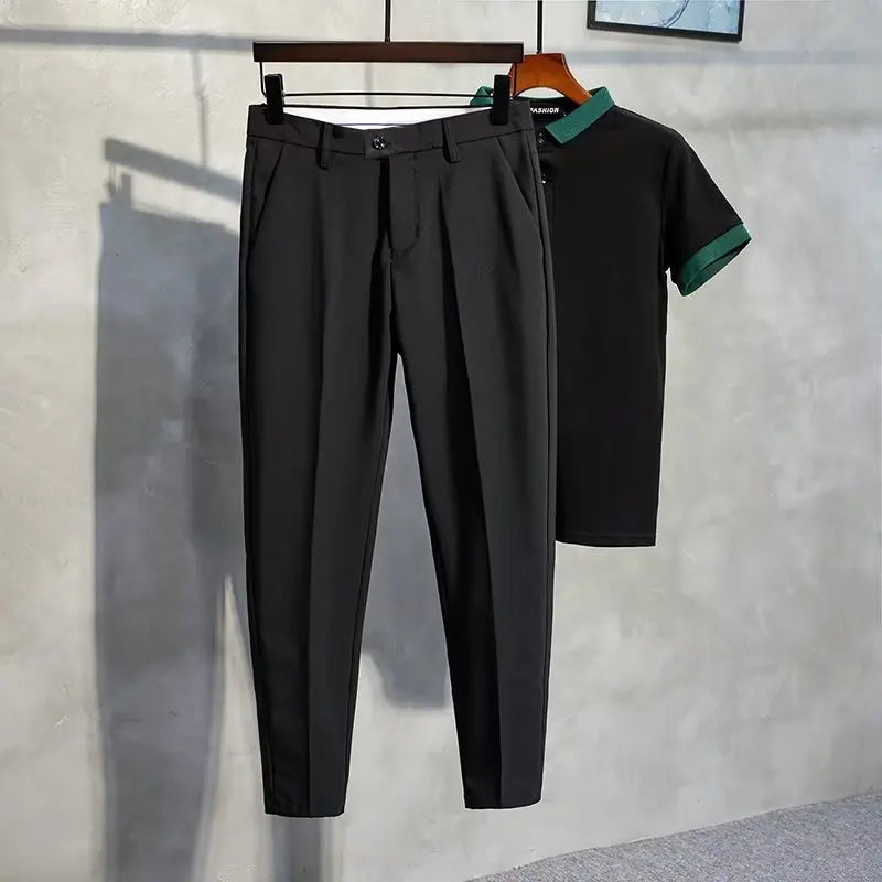 Men Slim Fit Ankle Length Trousers Casual Dress Pants