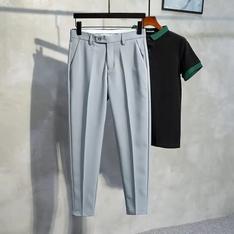 Men Slim Fit Ankle Length Trousers Casual Dress Pants