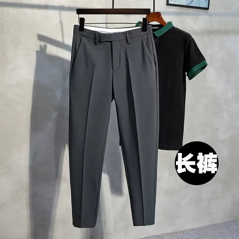 Men Slim Fit Ankle Length Trousers Casual Dress Pants