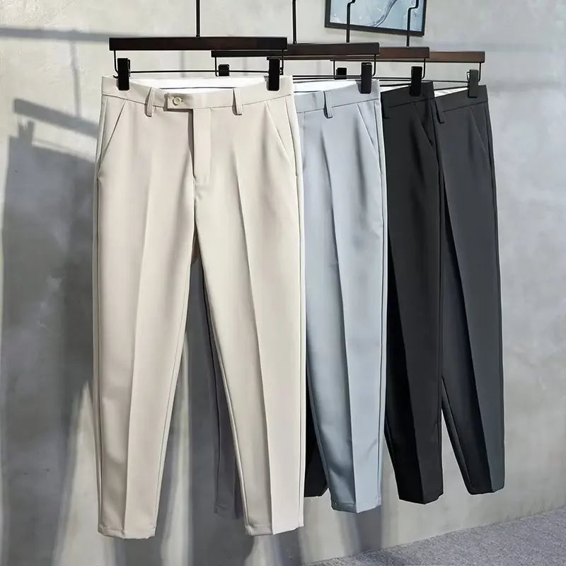 Men Slim Fit Ankle Length Trousers Casual Dress Pants