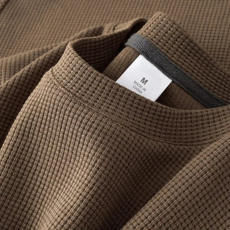 Waffle Short Sleeved T-shirt for Men and Women Summer Japanese Round Neck Half Sleeved Top Loose Casual Solid Color T-shirt