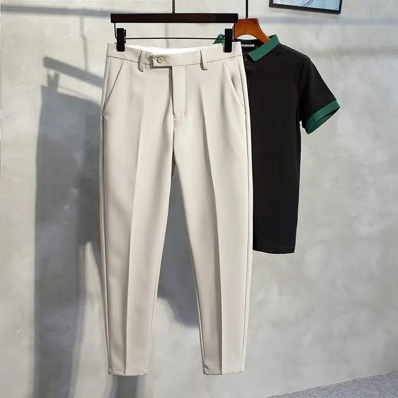 Men Slim Fit Ankle Length Trousers Casual Dress Pants