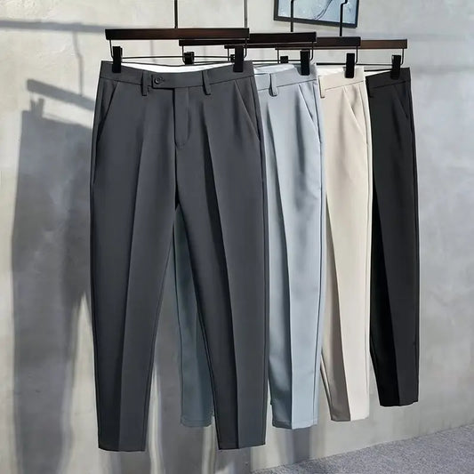 Men Slim Fit Ankle Length Trousers Casual Dress Pants